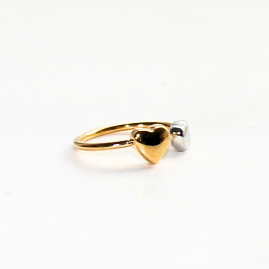 ANILLO CORAZÓN DORADO Y PLATEADO