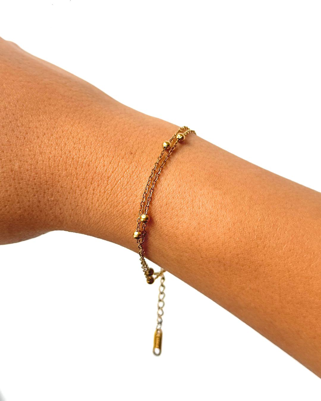 PULSERA DORADA DOBLE CON BOLITAS