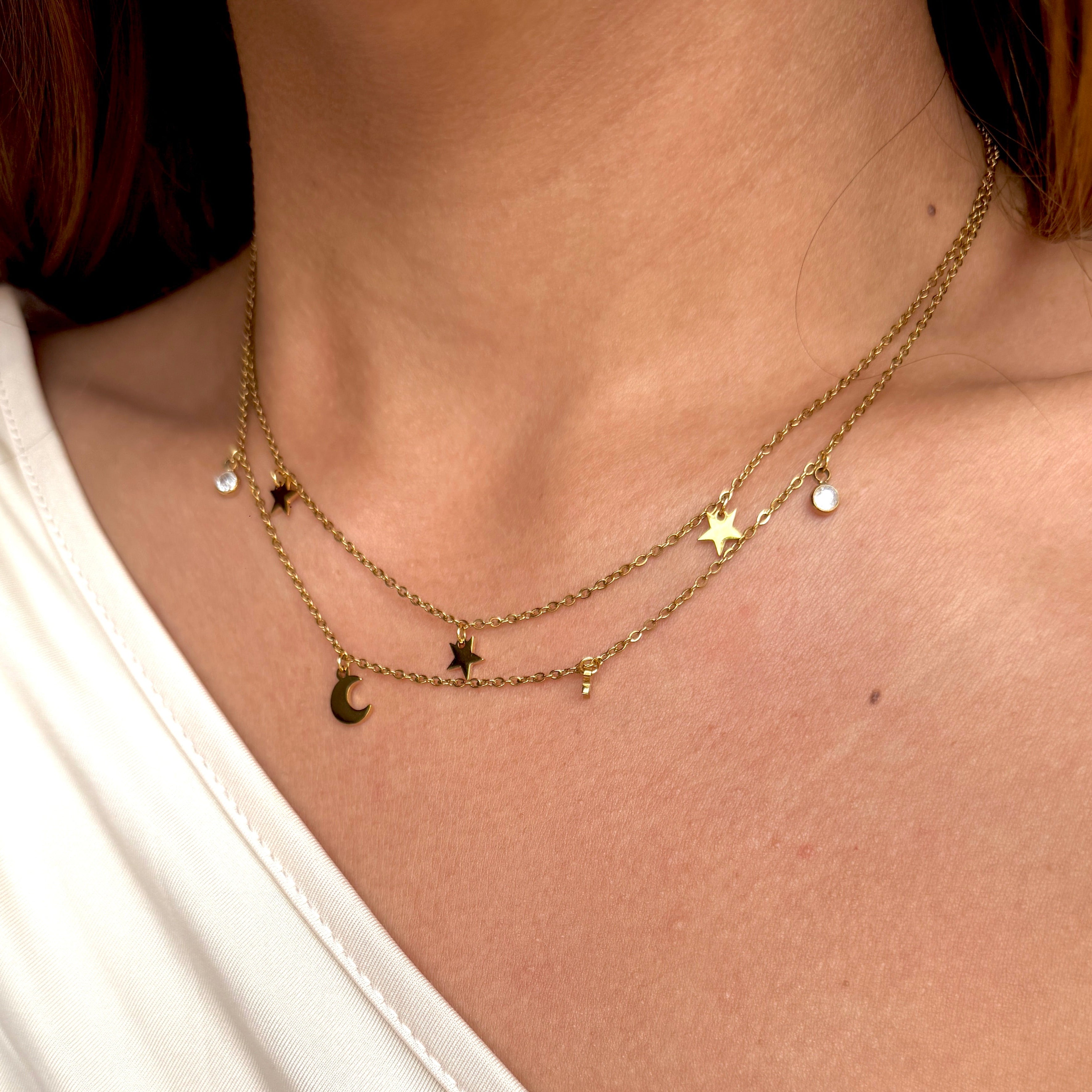 COLLAR DOBLE ESTRELLAS Y LUNA