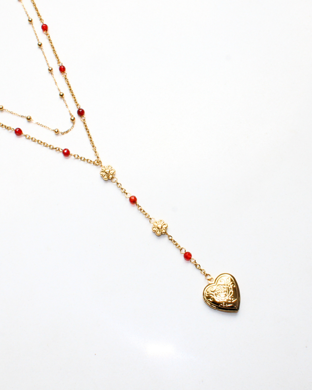 COLLAR DOBLE CON PEPITAS ROJAS Y CORAZON