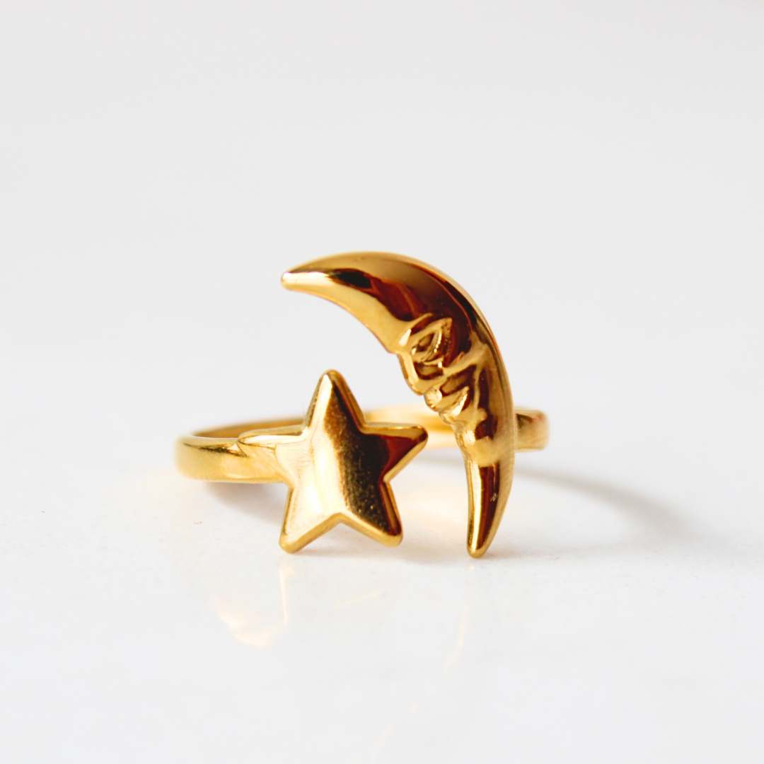 ANILLO ABIERTO CON ESTRELLA Y LUNA