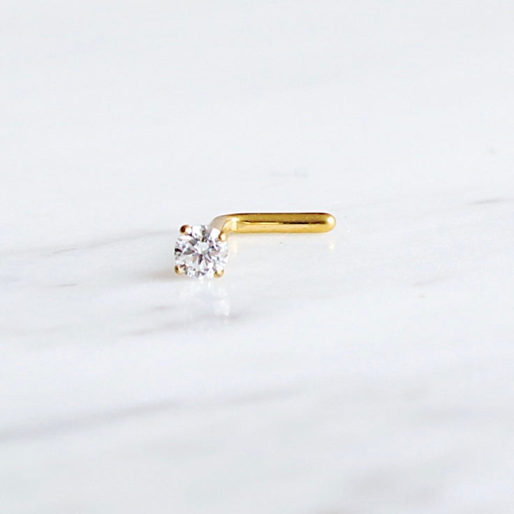 Nostril en L en acero con circonita