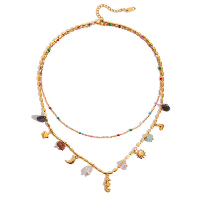 COLLAR DOBLE CON PEPAS Y CHARMS DE COLORES