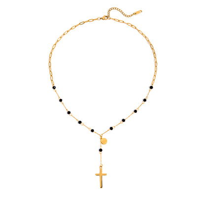 COLLAR CON CIRCONITAS NEGRAS Y CRUZ