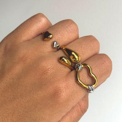 ANILLO CORAZÓN DORADO Y PLATEADO
